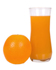 Orange with a glass of juice