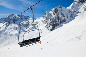 Aerial lift in the winter mountains