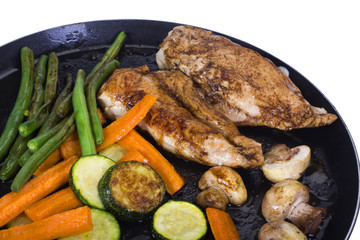 Chicken breasts with vegetable on a griddle