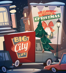 City background. Merry Christmas illustration.