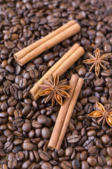 Coffee beans, cinnamon and star anise