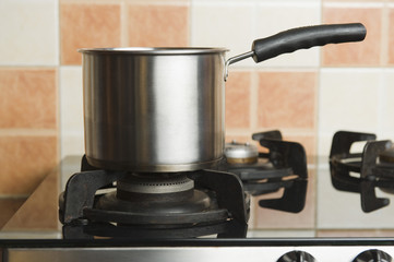 Close-up of a saucepan on a stove