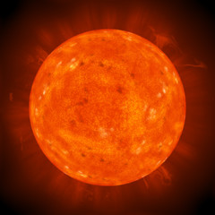 bright hot round planet on a dark backgrounds