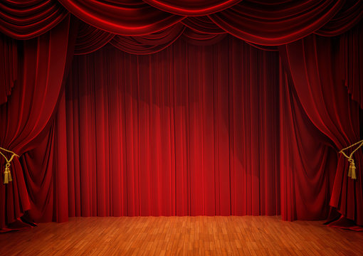 stage with red curtain