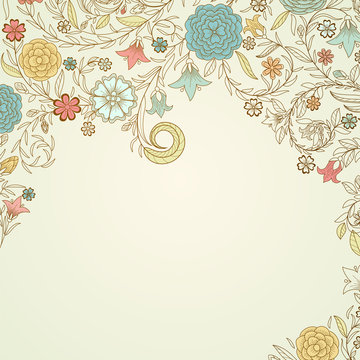 Vintage background with doodle flowers