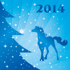 Background with horse silhouette and Christmas tree