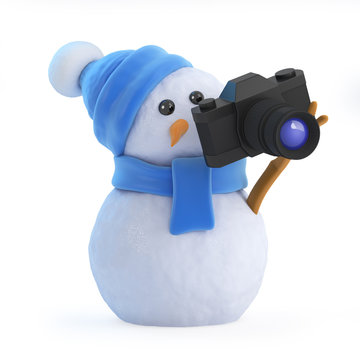 Snowman snaps a picture