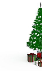 Gift  boxes under Christmas tree on white