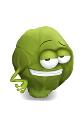 Cool funny brussels sprouts cartoon character with a big smile.