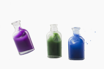 Close-up of chemical bottles