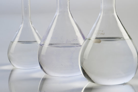 Close-up of laboratory flasks
