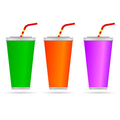 glass of juice with a straw color vector