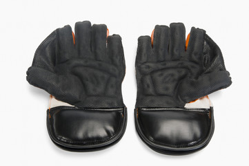 Close-up of a pair of wicket keeping gloves