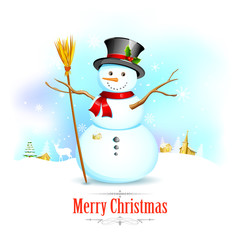 Snowman with broom in Christmas Background