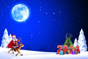 Santa claus sitting on the reindeer with new year text