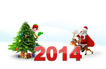 Santa claus sitting on the reindeer with new year text