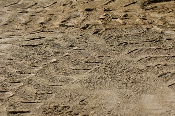 traces of the car wheels on the ground