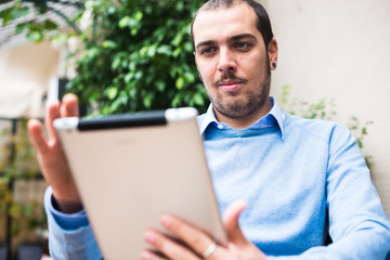 elegant business multitasking multimedia man at home