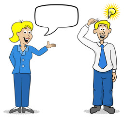 Business Mann und Frau, die eine Idee haben