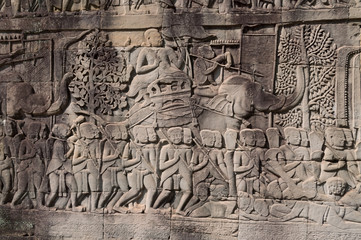 Fototapeta na wymiar Płaskorze¼ba świątyni Bayon. Kambodża