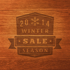 Obraz na płótnie Canvas 2014 Winter Sale Label On Wood Texture. Vector Background