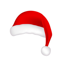 red Santa Claus hat on white background