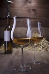 wine glasses and bottles