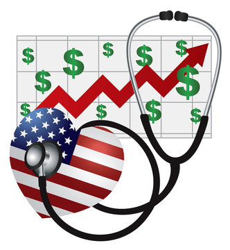 Stethoscope Heart with US Flag and Chart Vector Illustration