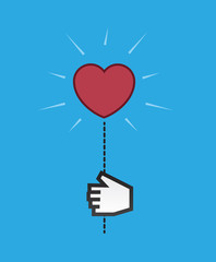 Heart light switched on by digital hand