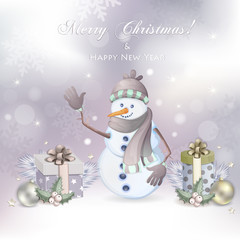 Christmas illustration with cute  snowman