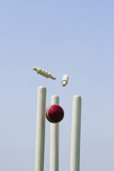 Cricket ball hitting stumps