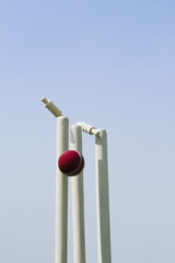 Cricket ball hitting stumps
