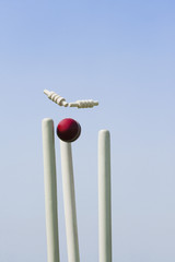 Cricket ball hitting stumps