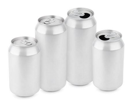 Group of aluminum cans on white isolated on white