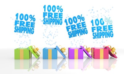 christmas present boxes with 100 percent freeshipping symbol