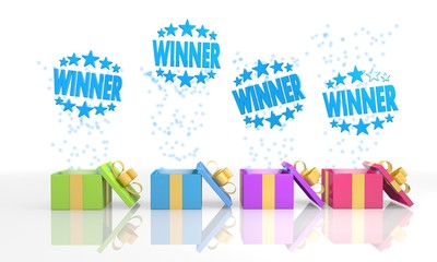christmas present boxes with winner symbol