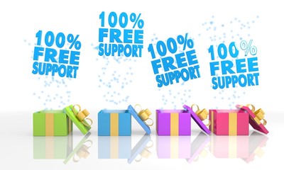 isolated present boxes with 100 percent free support symbol