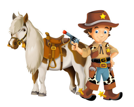 Cowgirl - cowboy - wild west - illustration for the children
