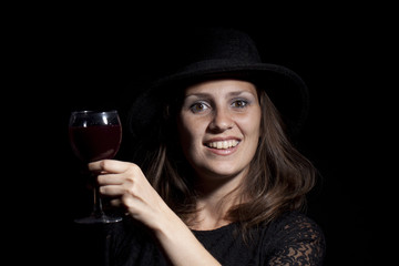 Woman with glass of wine