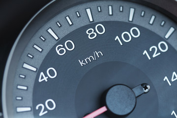 Close up of car speed meter