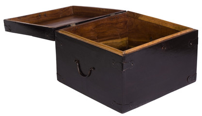 Close-up of an open wooden trunk