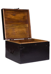 Close-up of an open wooden trunk