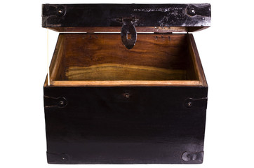 Close-up of an open wooden trunk