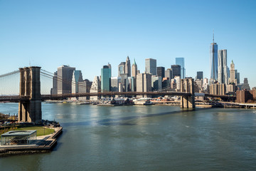Obraz premium Panoramę Nowego Jorku Brooklyn Bridge w centrum miasta