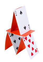 Card house isolated on white