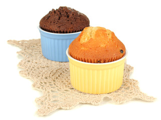 Cupcakes in bowls for baking isolated on white