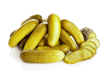 pickled cucumbers. Gherkins on a white background