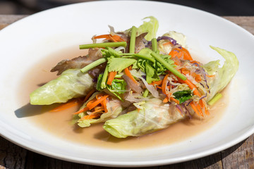 Fresh thai vegetable rolls on the plate