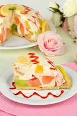 Obraz na płótnie Canvas Delicious jelly cake on table close-up