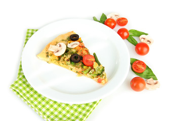 Slice of tasty vegetarian pizza and vegetables